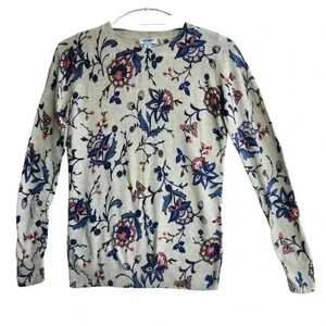Old Navy Long Sleeve Ivory Blue Pink Floral Lightweight Sweater Size XS *Read*